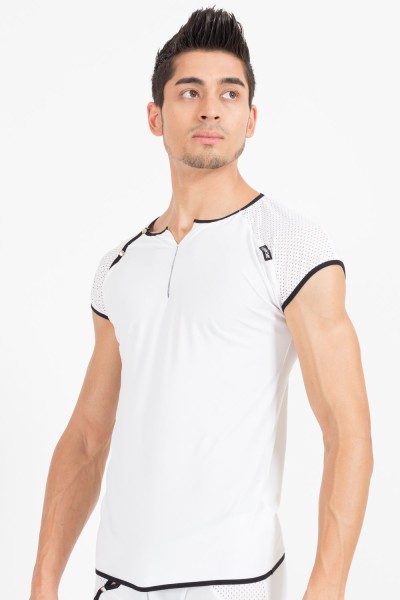 T-Shirt mit Druckknöpfe zum seitlichen Öffnen - weiß/schwarz