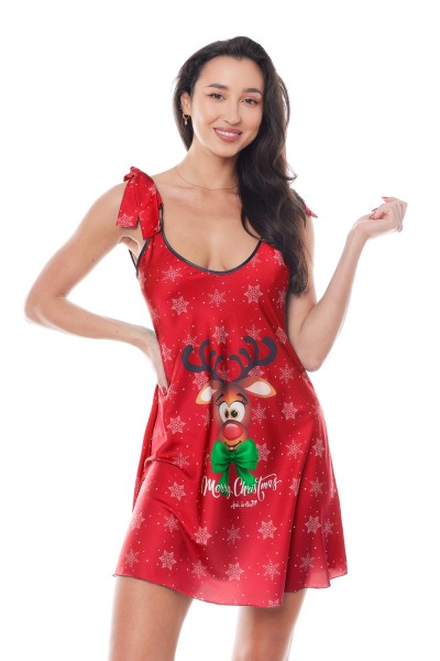 Rotes Weihnachtskleid mit Rentier